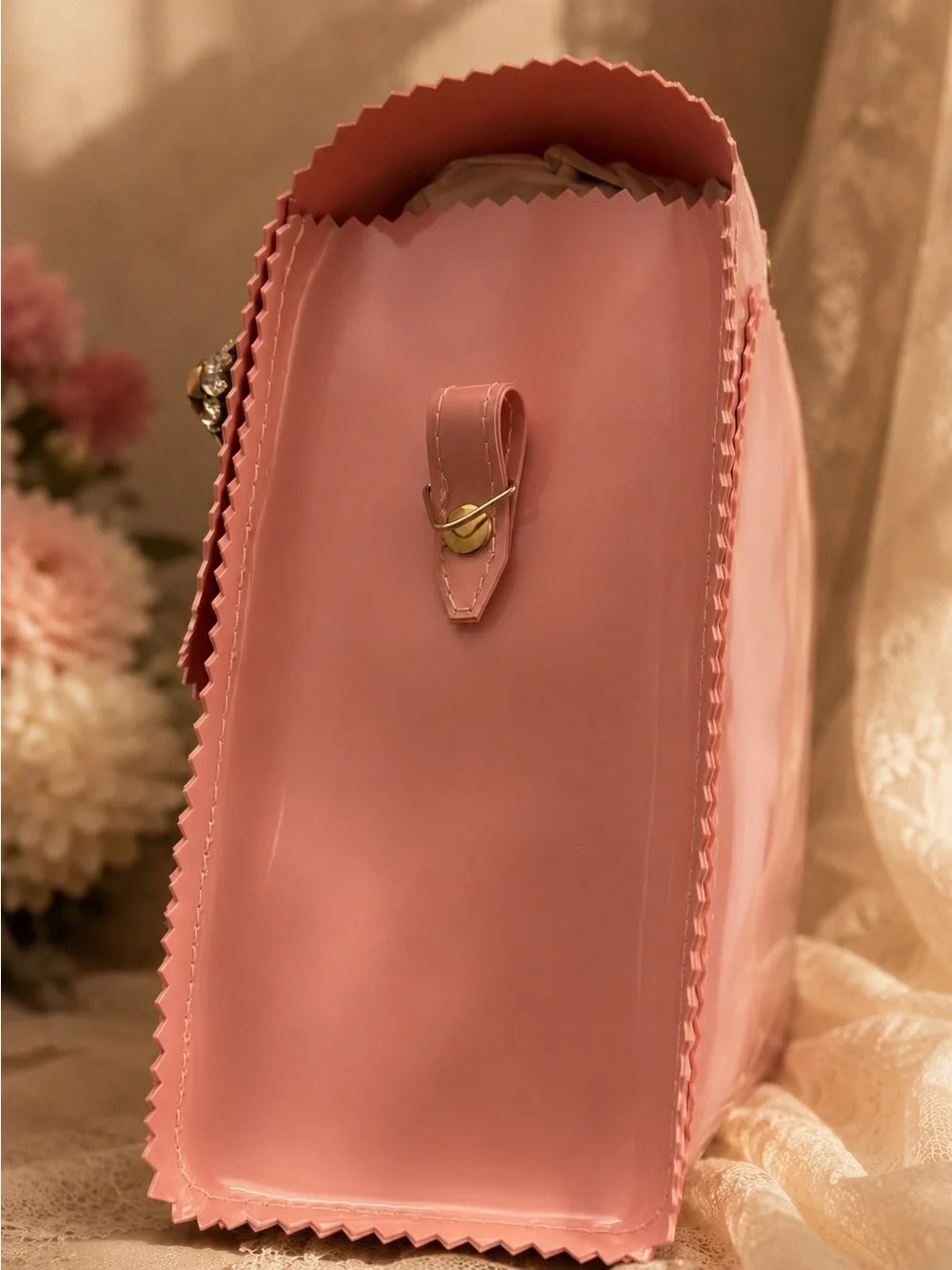 Pink Embellished Jeweled Statement Satchel Bag - Brand new